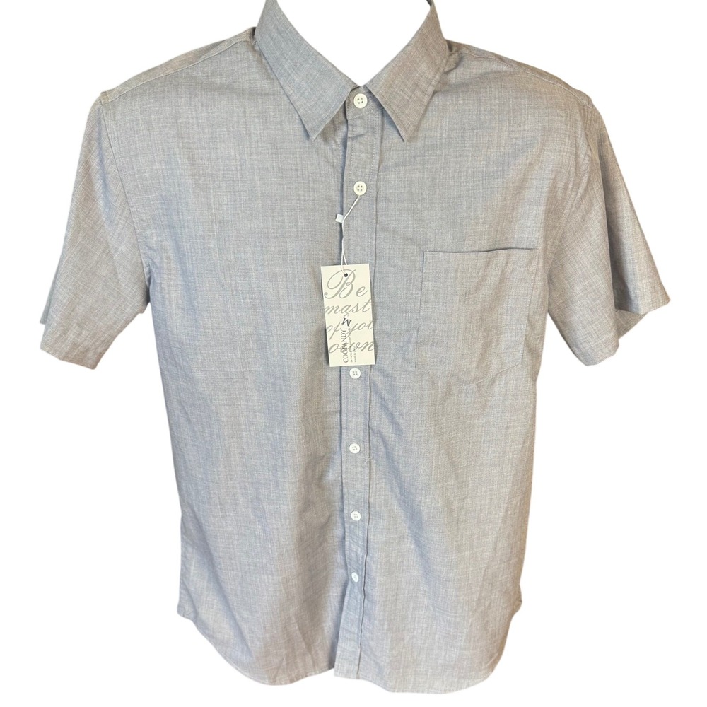 COOFANDY Mens Short Sleeve Button Down Shirt Blue Gray Linen Blend Size M NWT